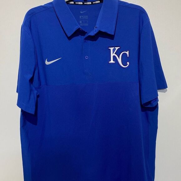 Nike BSBL Men's Blue Performance Apparel Kansas City Royals Polo Shirt Size XL - Picture 1 of 8